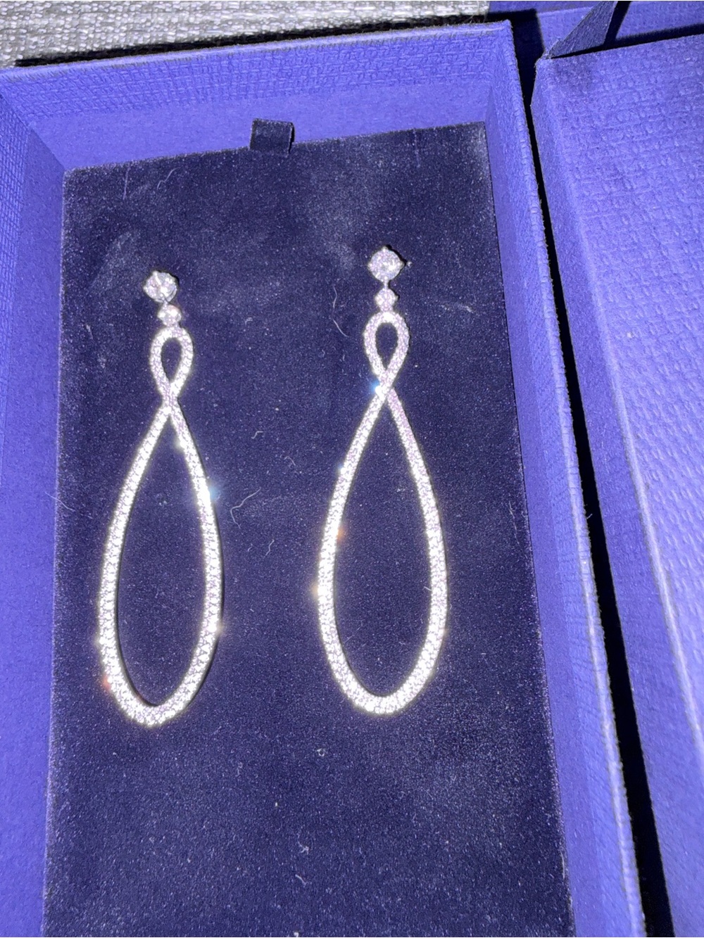 Swarovski Infinity Silver Crystal Loop Long Drop Earrings post back Beautiful